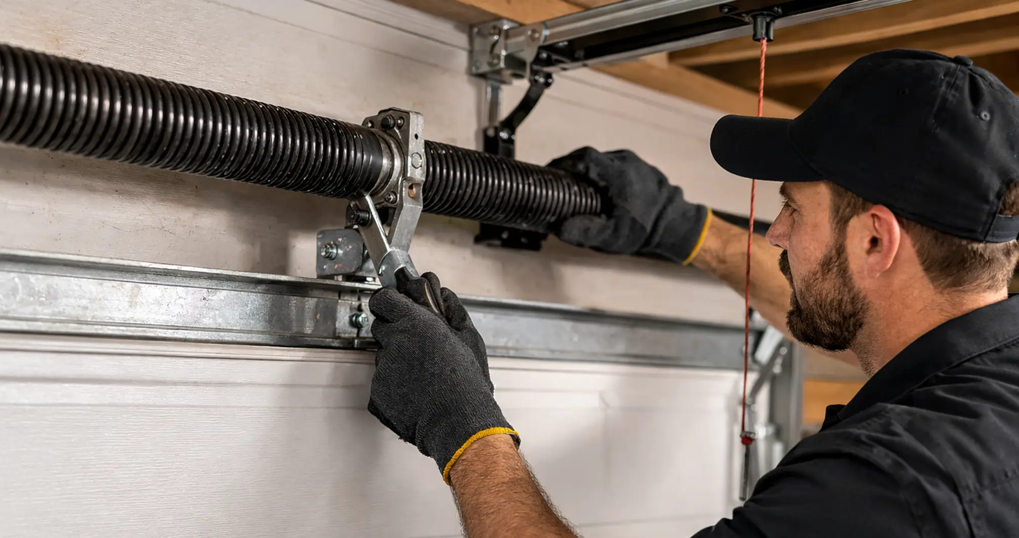 Garage door spring maintenance by technician